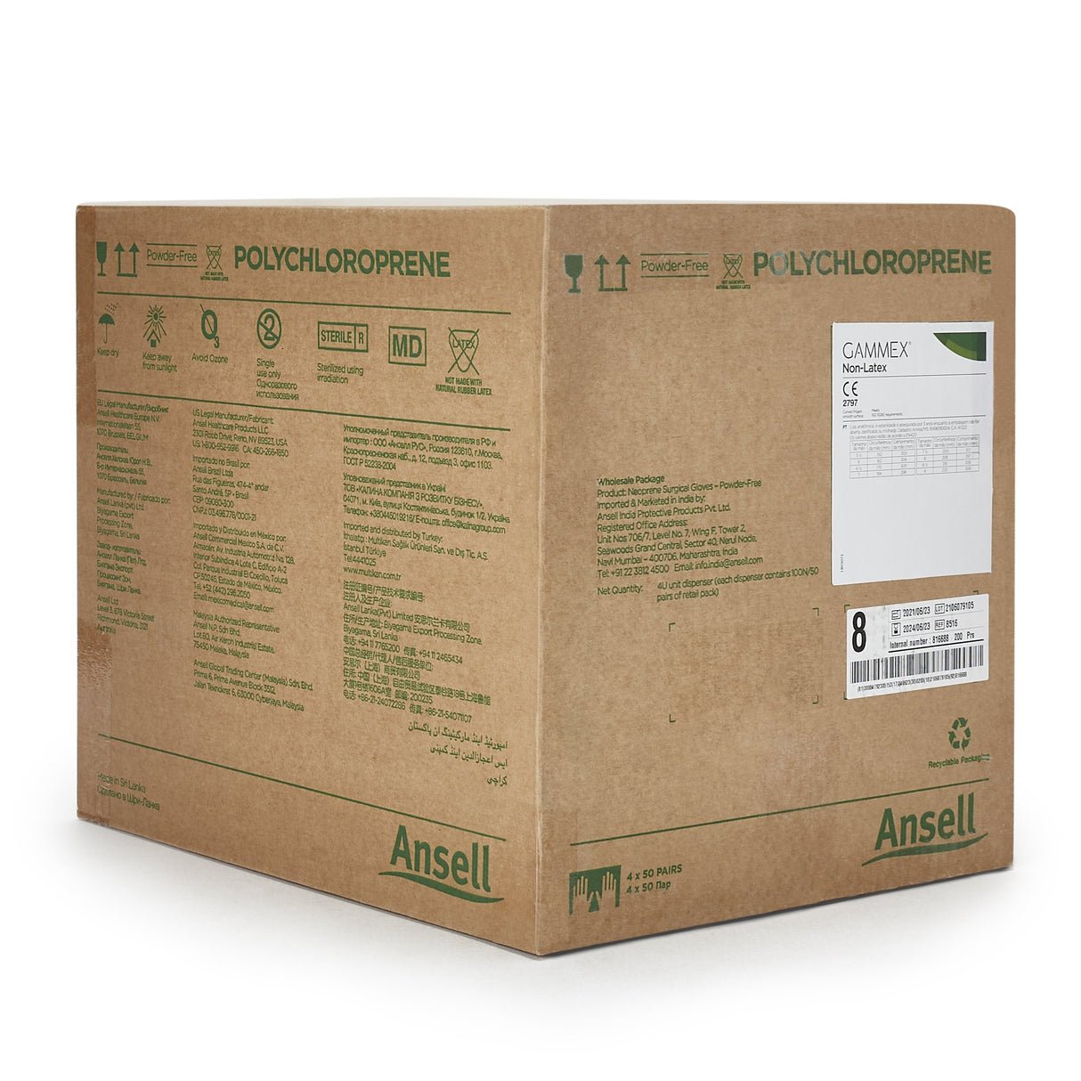 Surgical Glove GAMMEX® Non-Latex Size 8 Sterile Polyisoprene Standard Cuff Length Micro-Textured Green Chemo Tested - BeHope