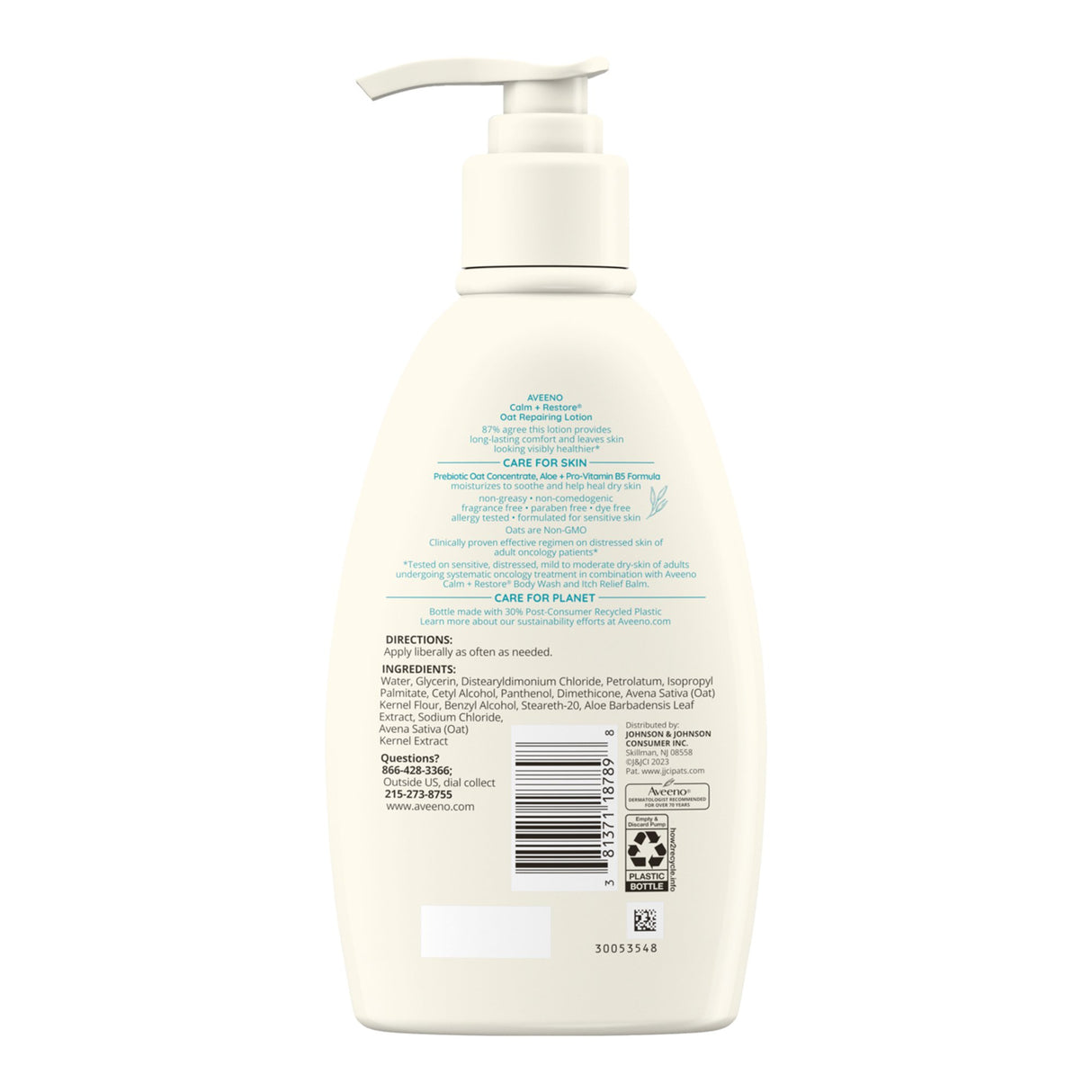 Hand and Body Moisturizer Aveeno® Calm + Restore Oat Replenishing Lotion 12 oz. Pump Bottle Unscented Lotion - BeHope