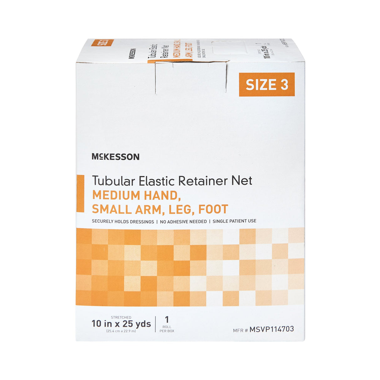 Elastic Net Retainer Dressing McKesson Tubular Elastic 10 Inch X 25 Yard (25.4 cm X 22.9 m) Size 3 White Medium Hand / Small Arm / Leg / Foot NonSterile - BeHope