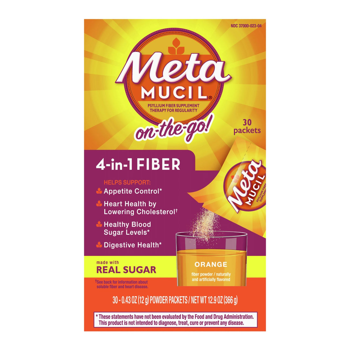 Fiber Supplement Metamucil® Orange Flavor Powder 30 per Box 3.4 Gram Strength Psyllium Husk - BeHope