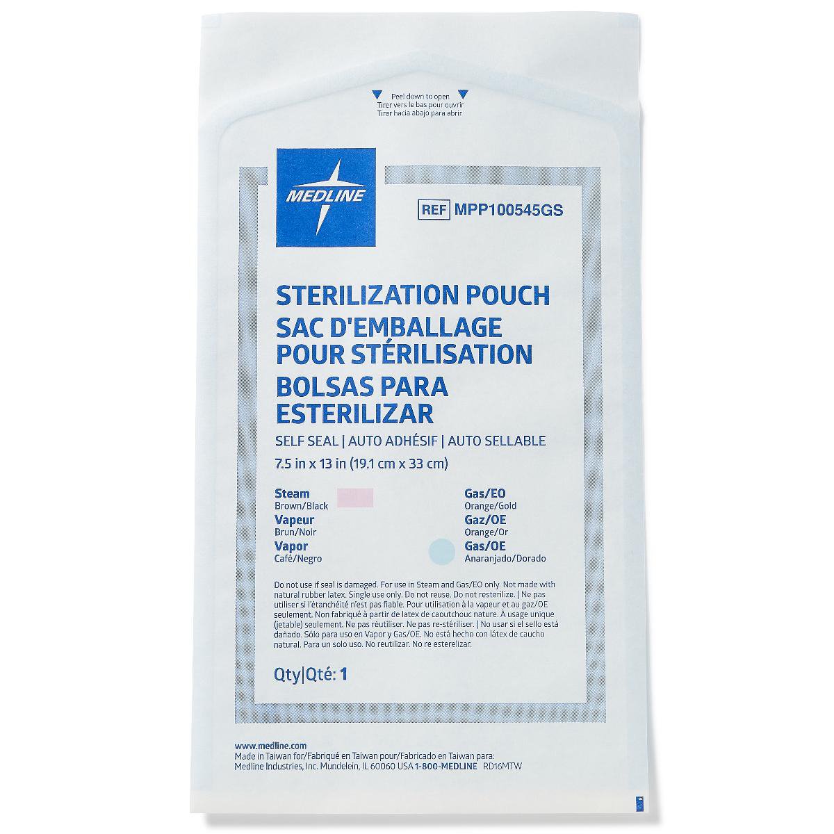Sterilization Pouch Ethylene Oxide (EO) Gas / Steam 7-1/2 X 13 Inch Self Seal - BeHope