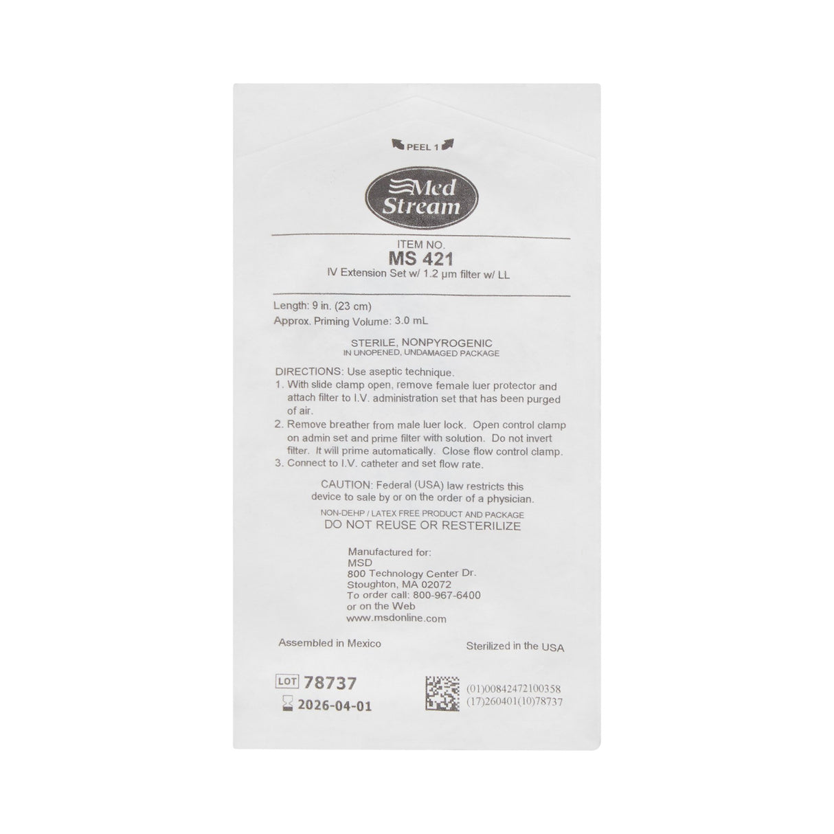 IV Extension Set McKesson Standard Bore 9 Inch Tubing 1.2 Micron Filter Sterile - BeHope