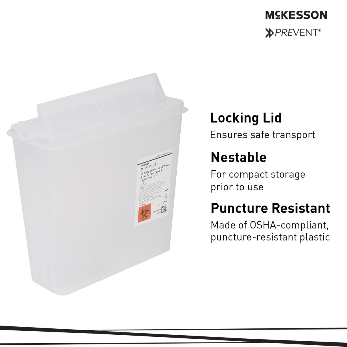 Sharps Container McKesson Prevent® Translucent Base 10-3/4 H X 10-1/2 W X 4-3/4 D Inch Horizontal Entry 1.25 Gallon - BeHope