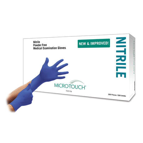 Exam Glove Micro-Touch® Nitrile X-Small NonSterile Nitrile Standard Cuff Length Textured Fingertips Blue Chemo Tested - BeHope