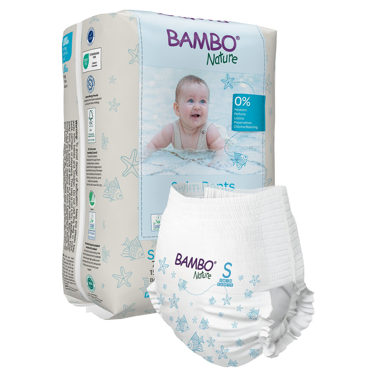 Unisex Baby Swim Diaper Bambo® Nature Pull On with Tear Away Seams Small Disposable Heavy Absorbency - BeHope