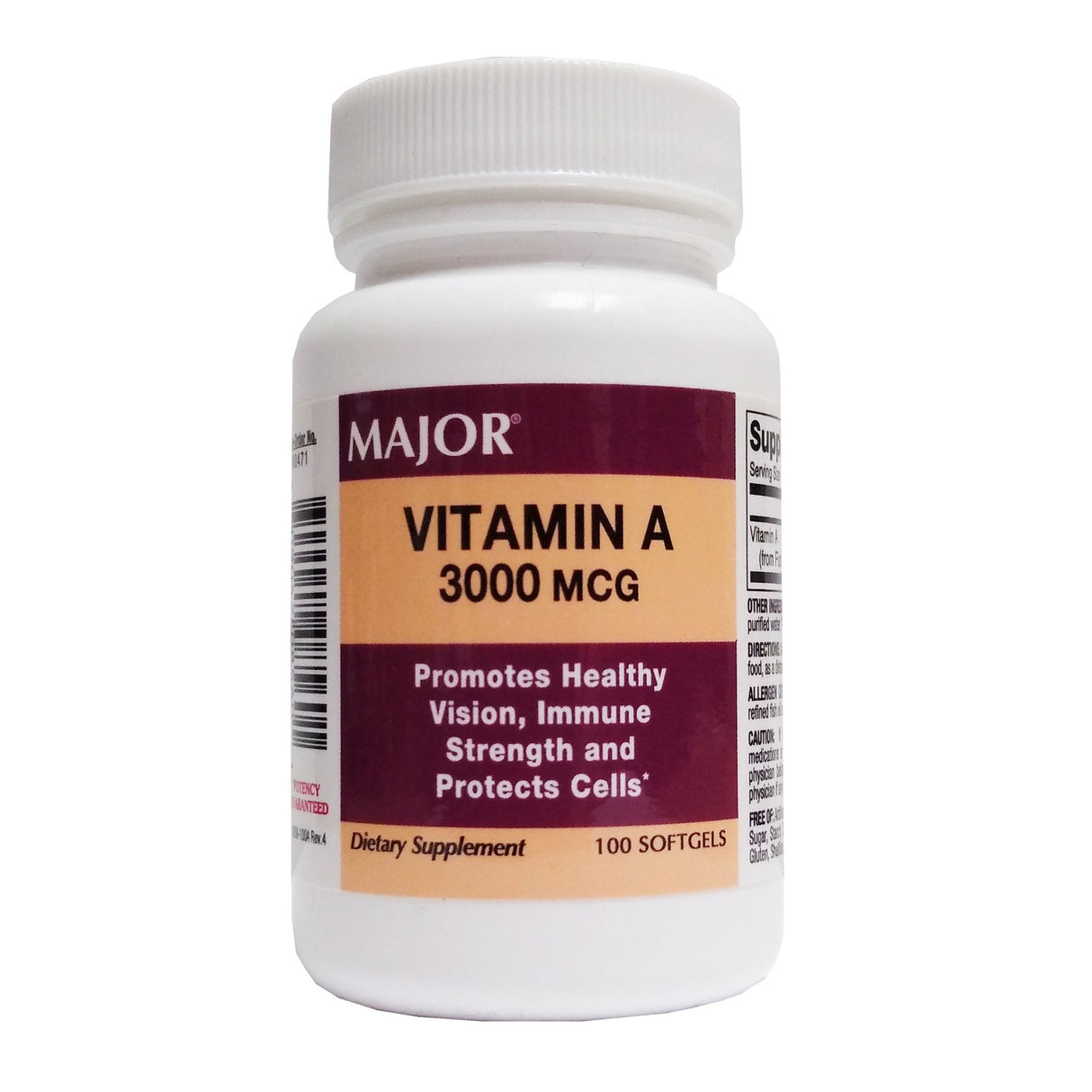Vitamin Supplement Major® Vitamin A 3,000 mcg Strength Capsule 100 per Bottle - BeHope