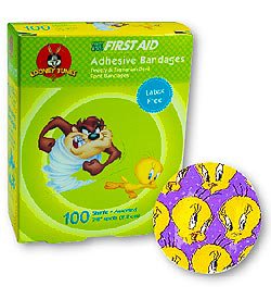 Adhesive Spot Bandage American White Cross® First Aid Plastic Kid Design (Tweety and Taz) 7/8 Inch Diameter Sterile - BeHope