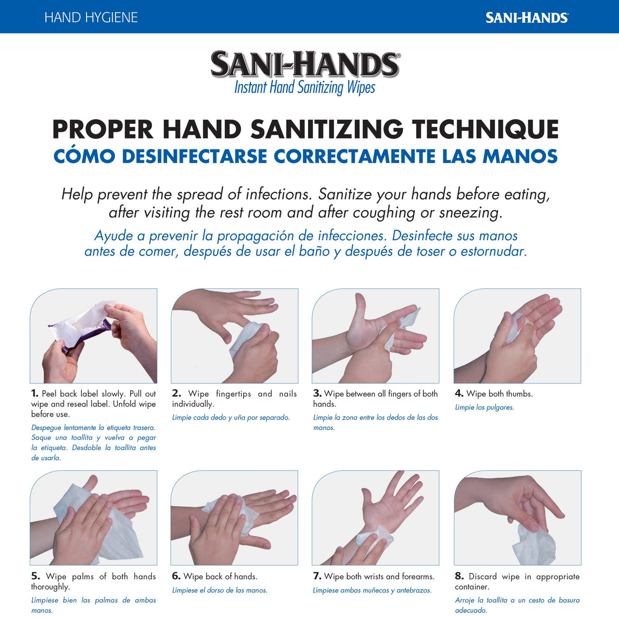 Hand Sanitizing Wipe Sani-Hands® 20 Count Ethyl Alcohol Wipe Soft Pack - BeHope