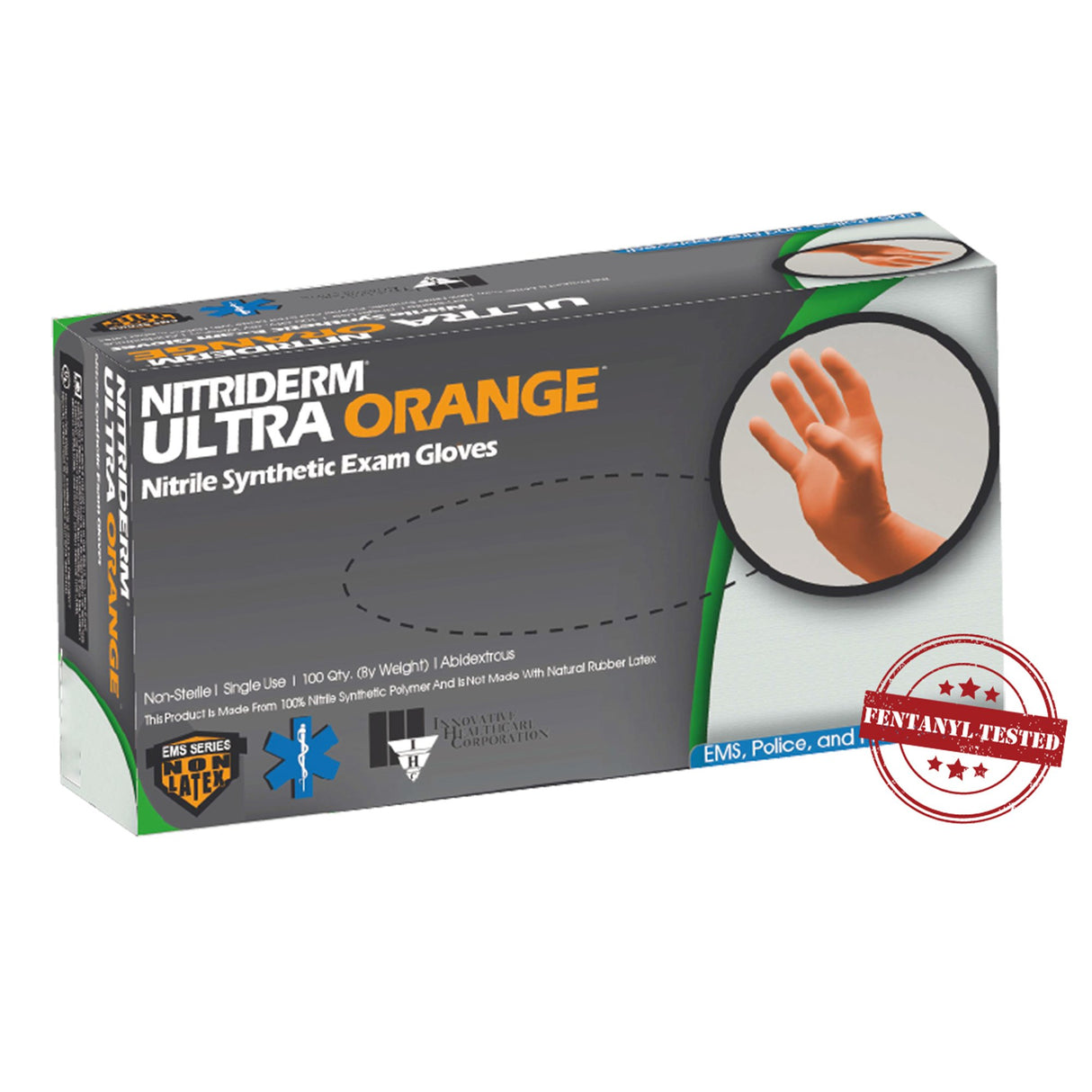 Exam Glove NitriDerm® Ultra Orange™ 2X-Large NonSterile Nitrile Standard Cuff Length Fully Textured Orange Chemo Tested / Fentanyl Tested - BeHope