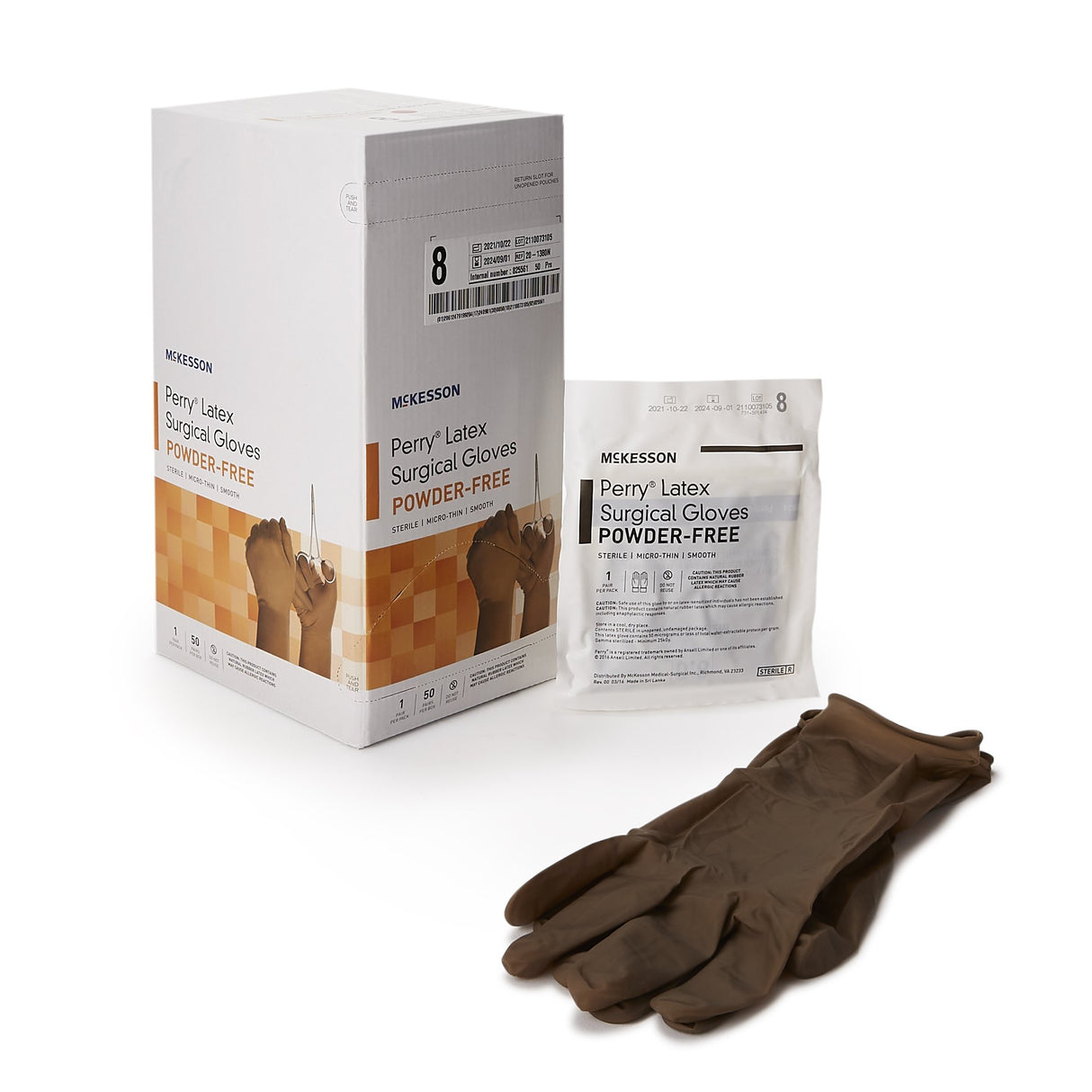 Surgical Glove McKesson Perry® Size 8 Sterile Latex Standard Cuff Length Smooth Brown Not Chemo Approved - BeHope