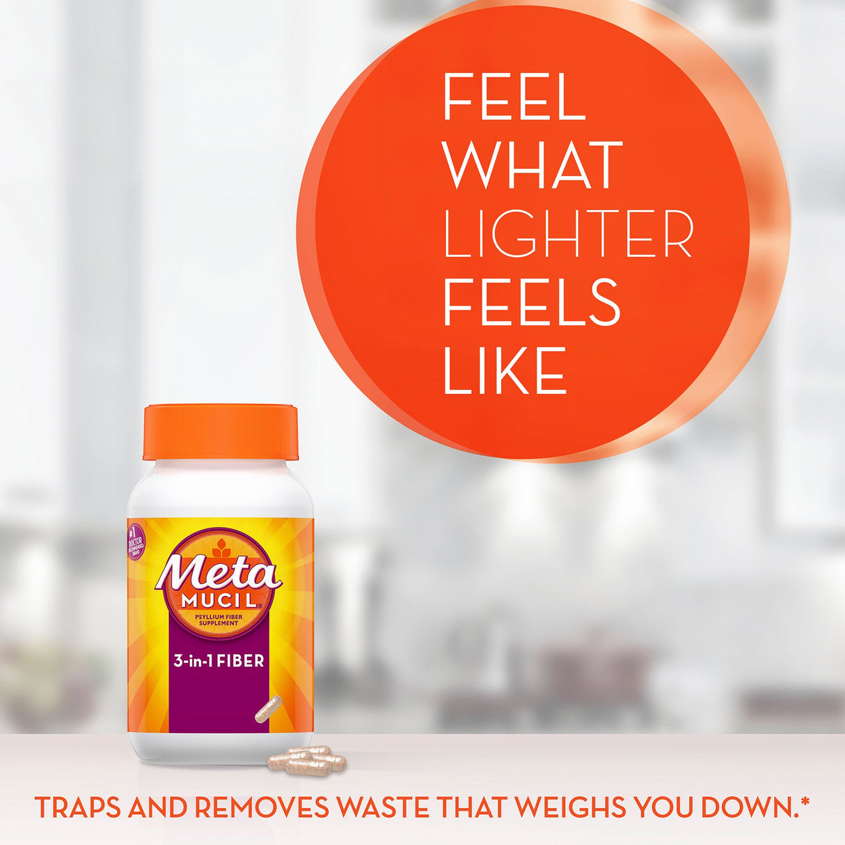 Fiber Supplement Metamucil® Capsule 160 per Bottle 0.52 Gram Strength Potassium / Psyllium Husk - BeHope