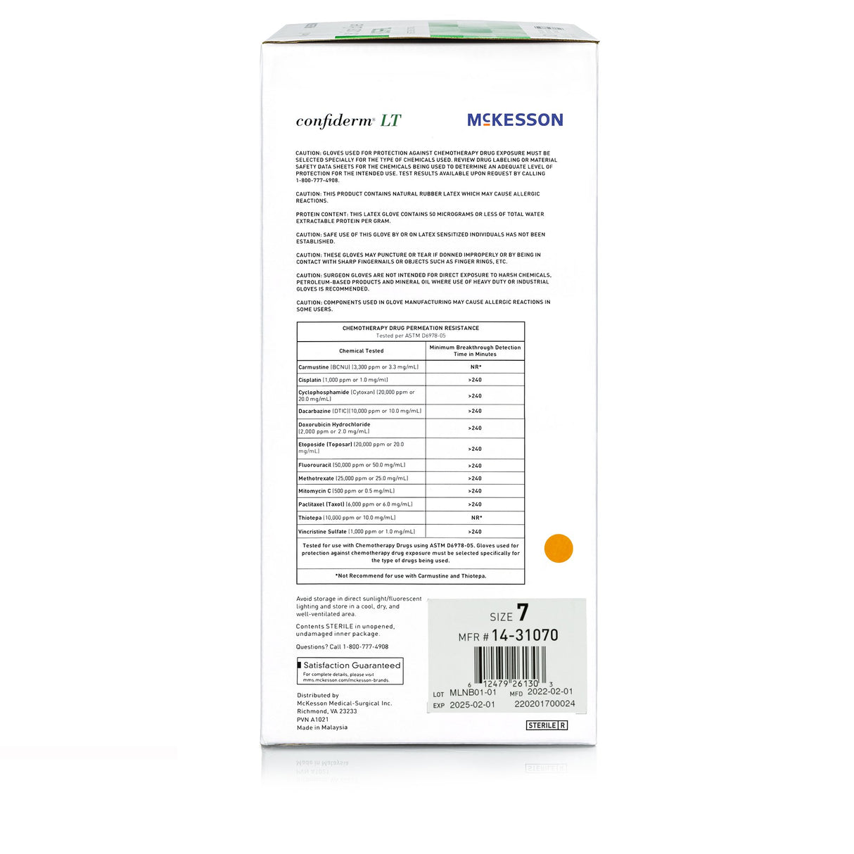 Surgical Glove Confiderm LT Size 7 Sterile Latex Standard Cuff Length Fully Textured Ivory Chemo Tested