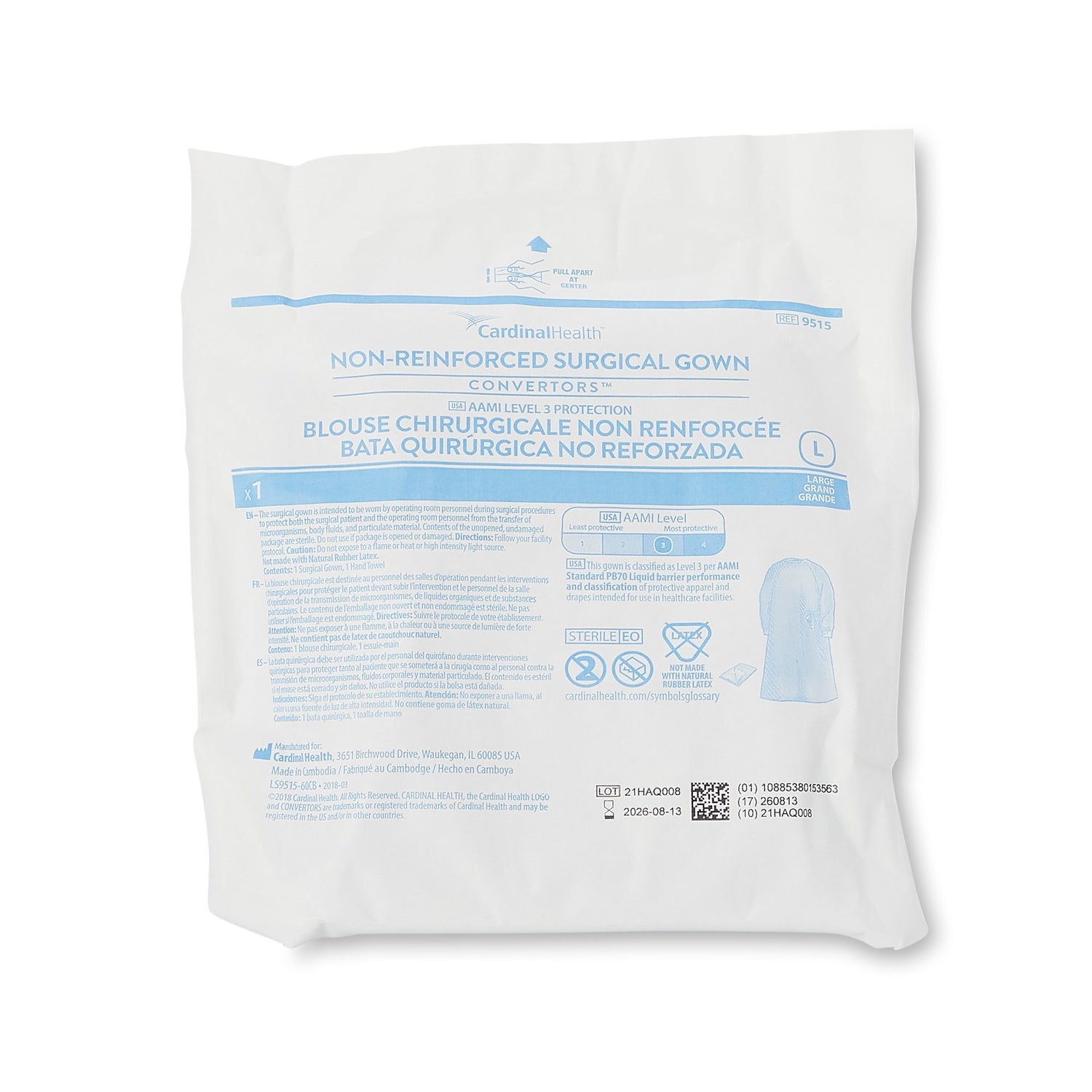 Non-Reinforced Surgical Gown with Towel Astound® Large Blue Sterile AAMI Level 3 Disposable - BeHope