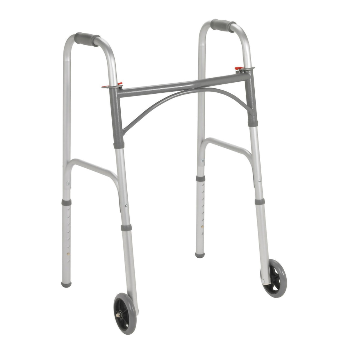 Dual Release Folding Walker with Wheels Adjustable Height McKesson Steel Frame 350 lbs. Weight Capacity 32 to 39 Inch Height - BeHope