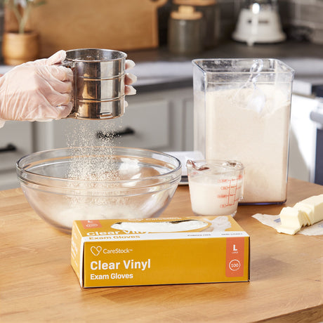 Exam Glove CareStock™ Large NonSterile Vinyl Standard Cuff Length Smooth Clear Not Rated - BeHope