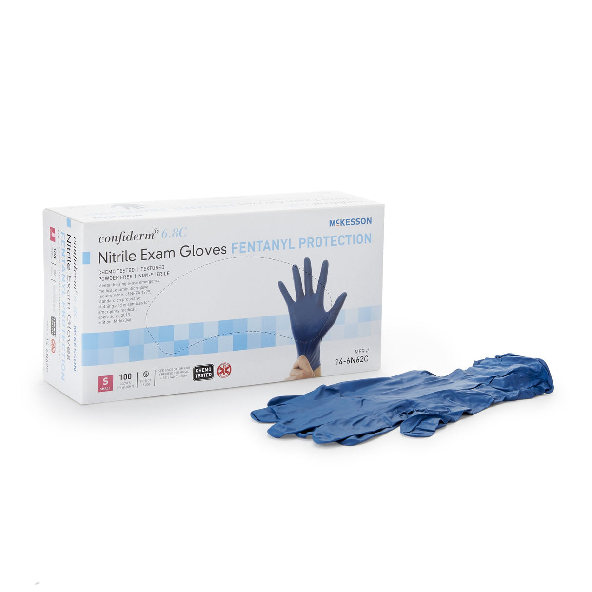 Exam Glove McKesson Confiderm® 6.8C Small NonSterile Nitrile Standard Cuff Length Textured Fingertips Blue Chemo Tested / Fentanyl Tested - BeHope