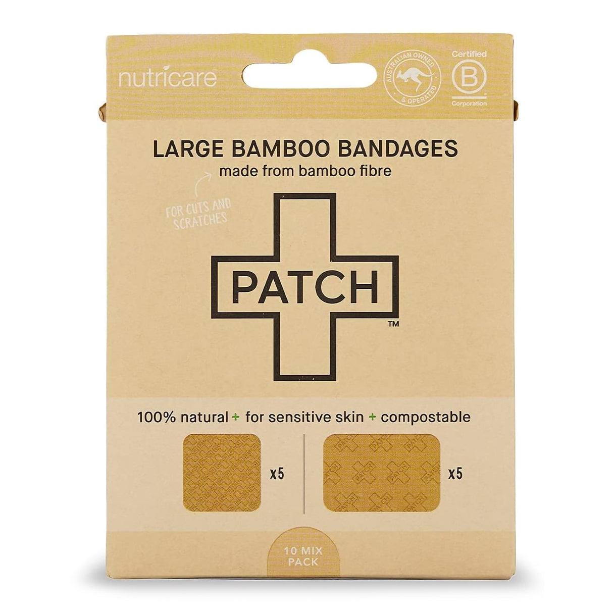 Adhesive Strip Patch™ Bamboo Tan 2 X 3 Inch / 3 X 3 Inch Sterile - BeHope