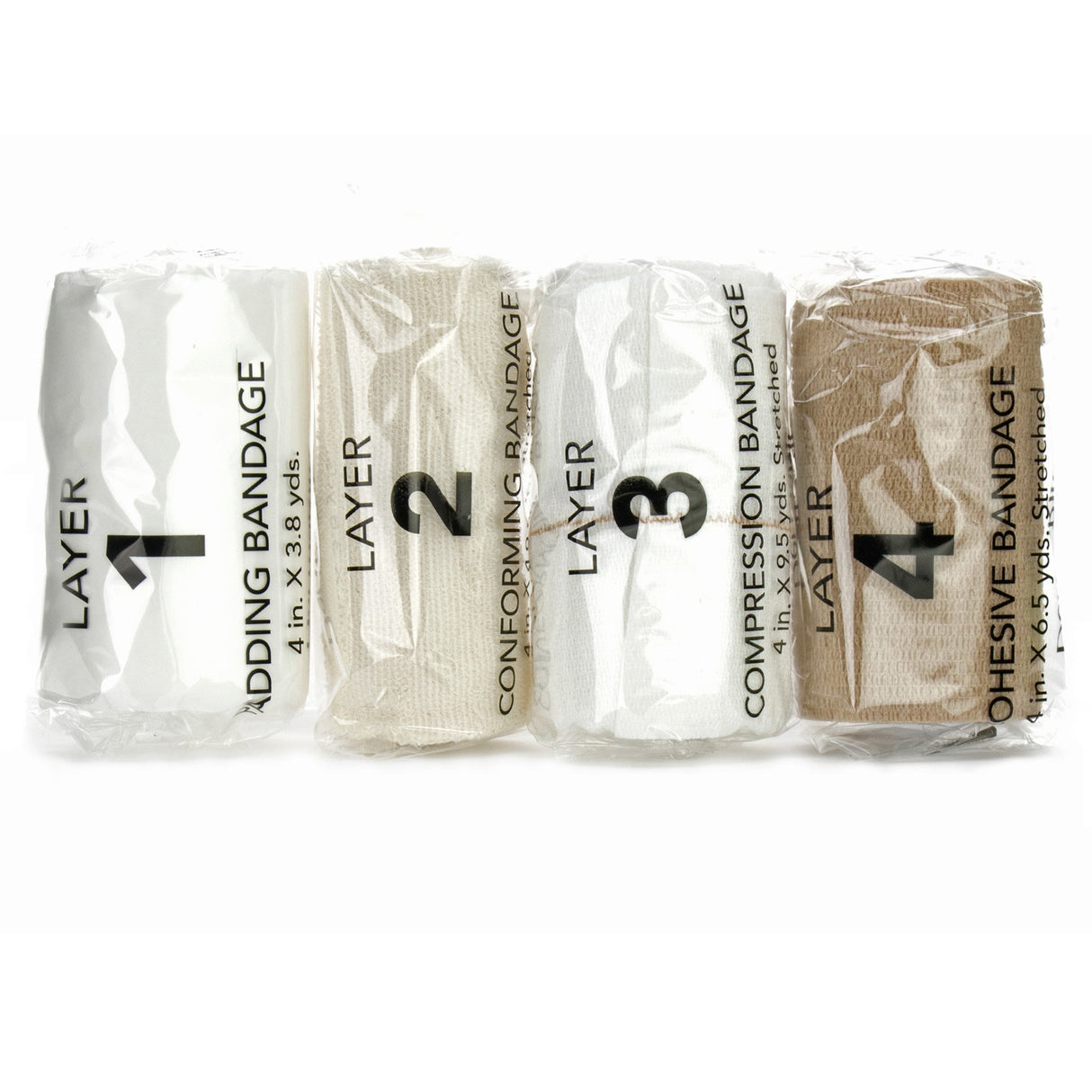 4 Layer Compression Bandage System FlexPress4™ 4 Inch X 3-4/5 Yard, 4 Inch X 4-9/10 Yard, 4 Inch X 9-1/2 Yard, 4 Inch X 6-1/2 Yard Self-Adherent / Tape Closure Tan / White NonSterile Standard Compression - BeHope