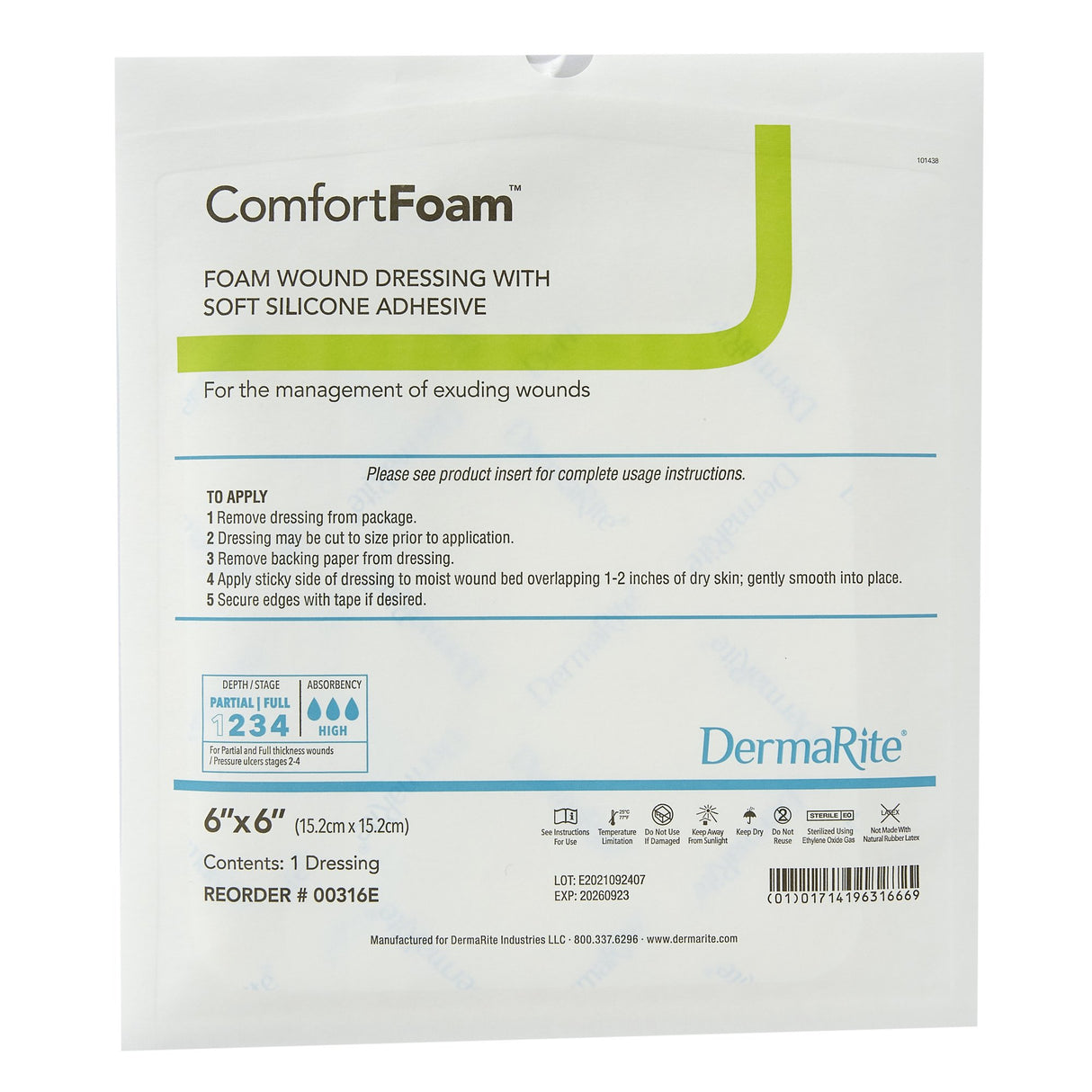 Foam Dressing ComfortFoam™ 6 X 6 Inch Without Border Film Backing Silicone Face Square Sterile - BeHope