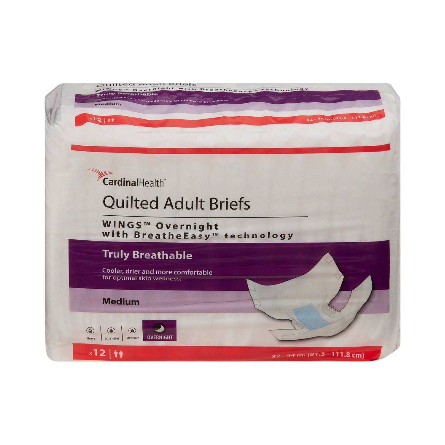 Unisex Adult Incontinence Brief Wings™ Overnight Quilted Medium Disposable Heavy Absorbency - BeHope
