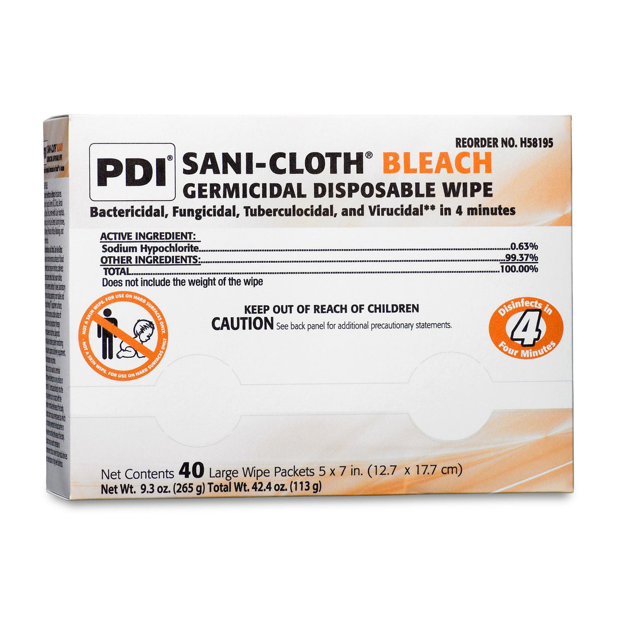 Surface Disinfectant Cleaner Sani-Cloth® Bleach Premoistened Germicidal Manual Pull Wipe 40 Count Individual Packet Chlorine Scent NonSterile - BeHope