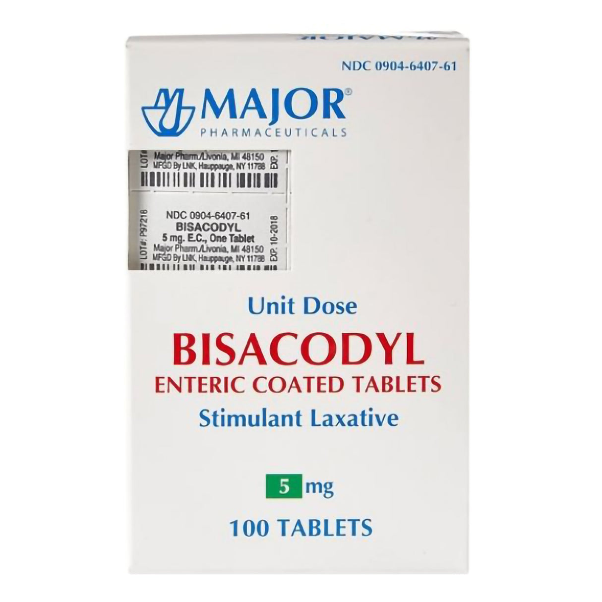 Laxative Major® Tablet 100 per Bottle 5 mg Strength Bisacodyl USP - BeHope