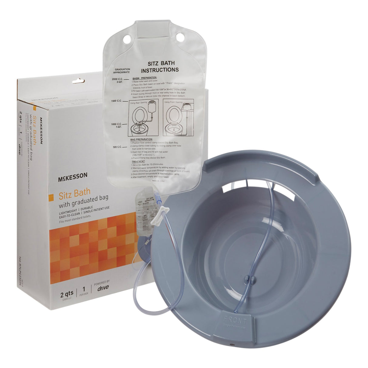 Sitz Bath McKesson Round Gray Plastic 2000 mL Bag Graduated, 500 mL Increments up to 2000 mL - BeHope