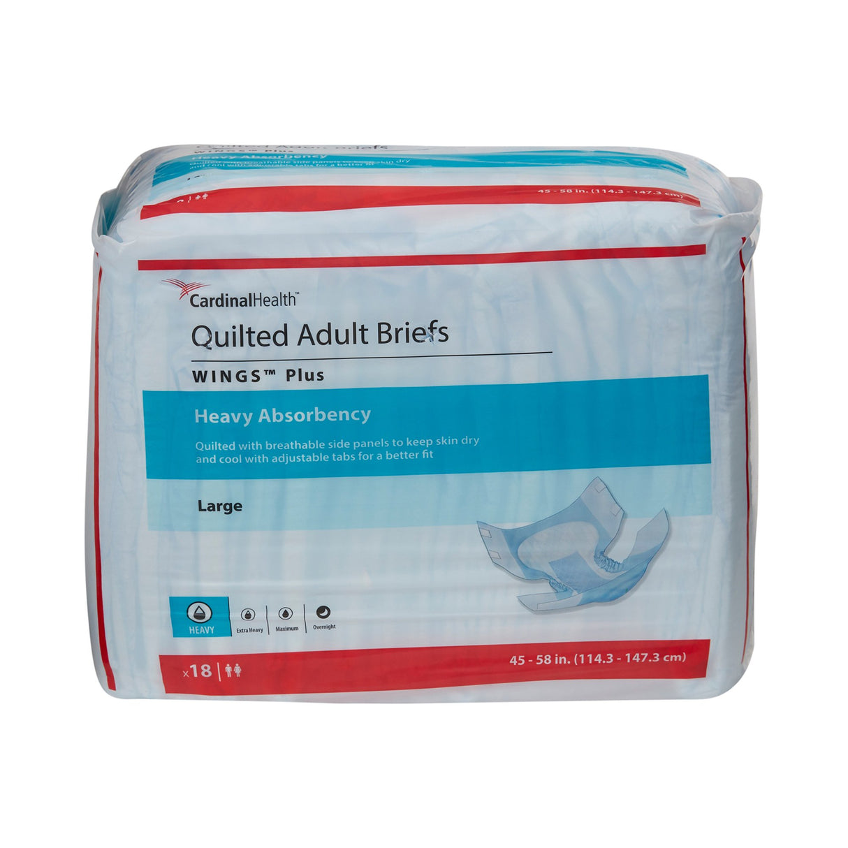 Unisex Adult Incontinence Brief Wings™ Plus Quilted Large Disposable Heavy Absorbency - BeHope