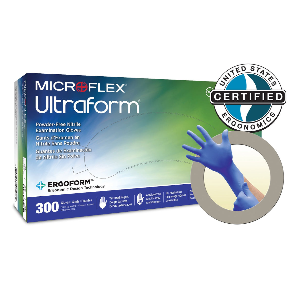 Exam Glove Ultraform® X-Large NonSterile Nitrile Standard Cuff Length Textured Fingertips Blue Not Rated - BeHope