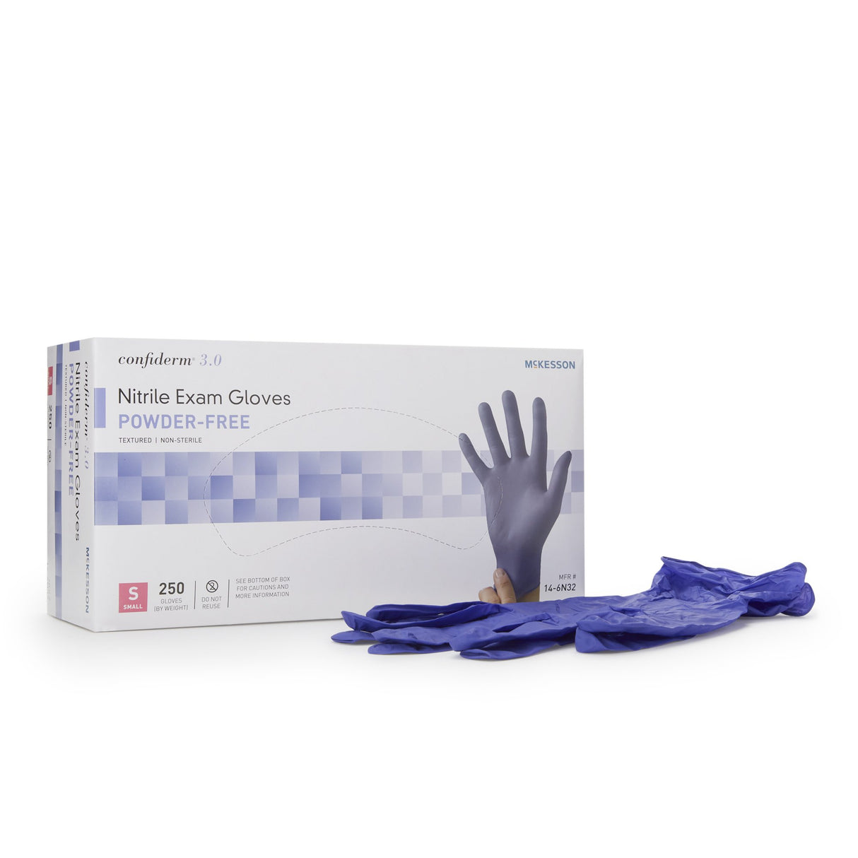 Exam Glove McKesson Confiderm® 3.0 Small NonSterile Nitrile Standard Cuff Length Textured Fingertips Blue Chemo Tested / Fentanyl Tested - BeHope