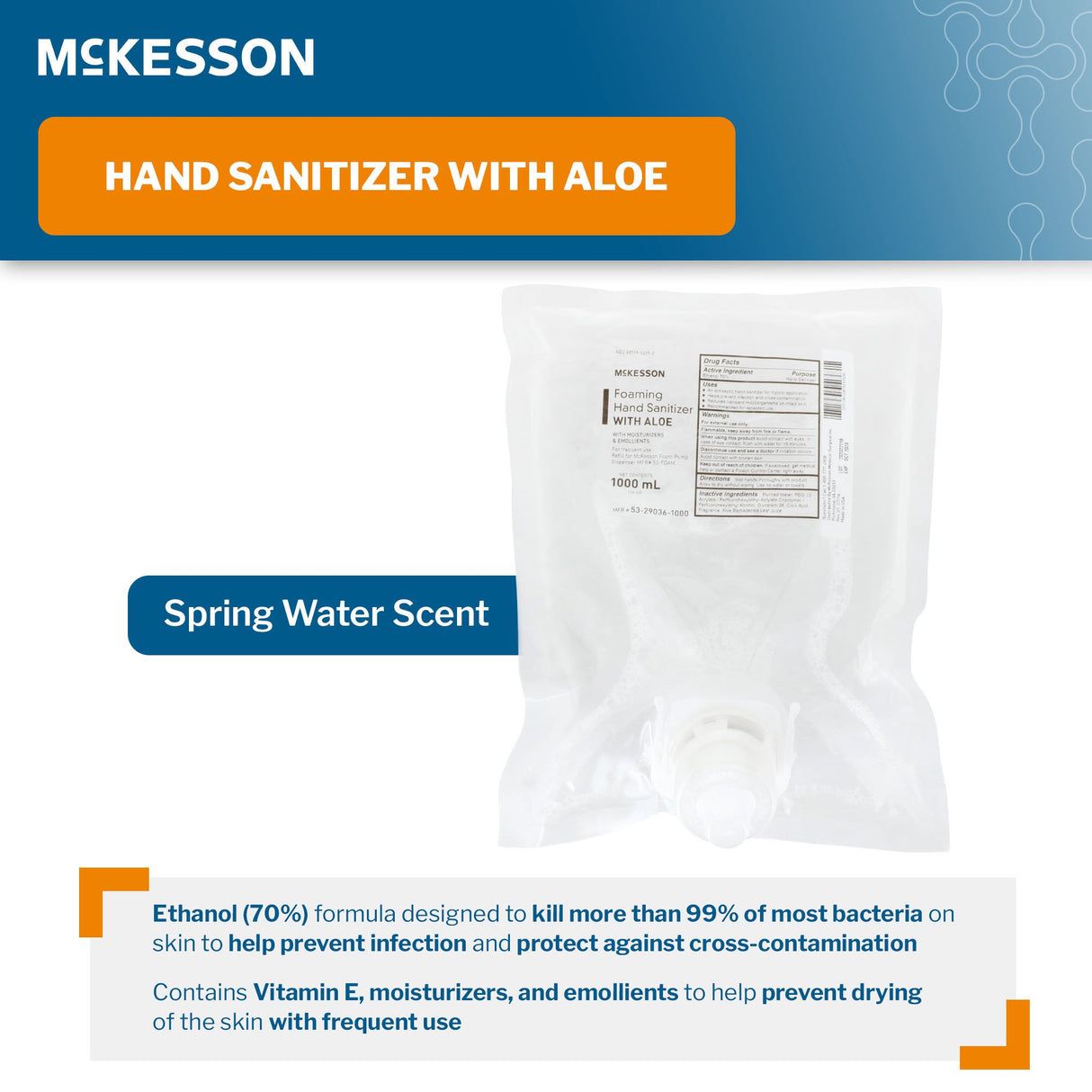 Hand Sanitizer with Aloe McKesson 1,000 mL Ethyl Alcohol Foaming Dispenser Refill Bag - BeHope