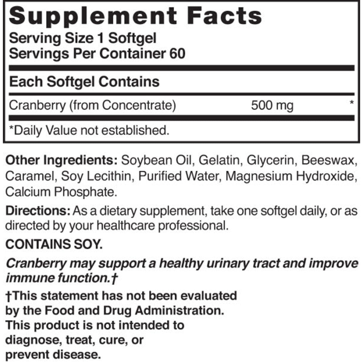 Herbal Supplement Nature's Blend Cranberry Concentrate 500 mg Strength Softgel 60 per Bottle Cranberry Flavor - BeHope