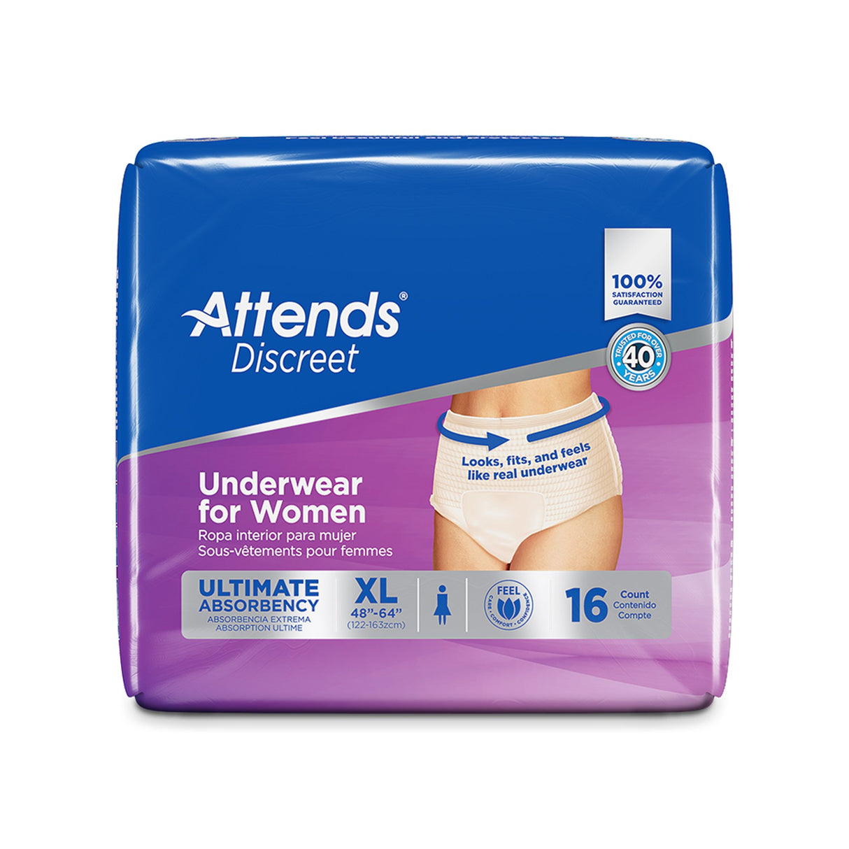 Female Adult Absorbent Underwear Attends® Discreet Pull On with Tear Away Seams X-Large Disposable Heavy Absorbency - BeHope
