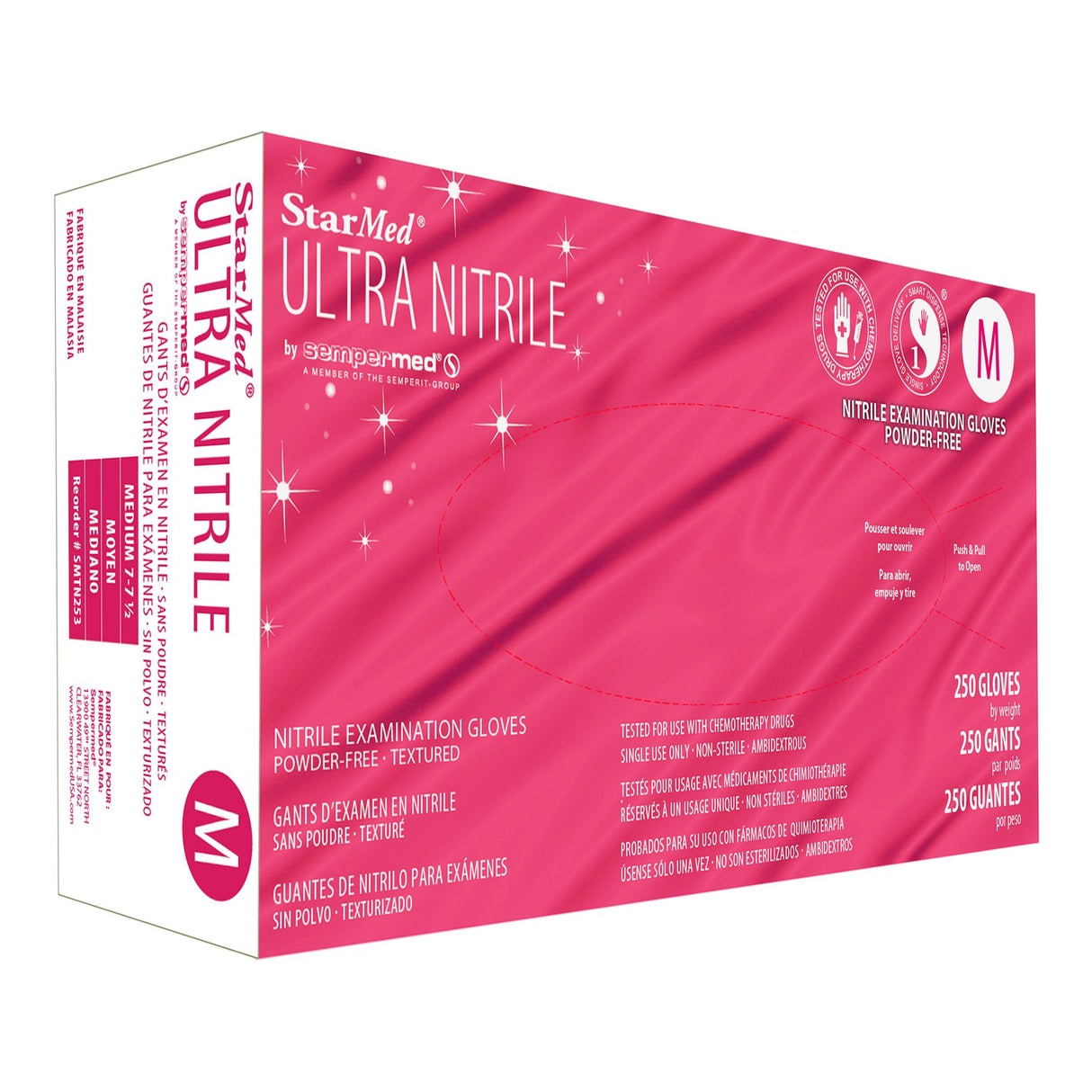 Exam Glove StarMed® Ultra Medium NonSterile Nitrile Standard Cuff Length Textured Fingertips Blue Chemo Tested / Fentanyl Tested - BeHope