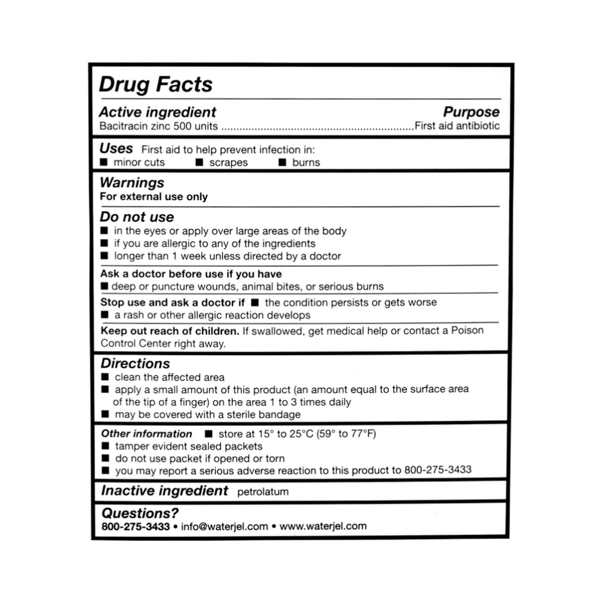 First Aid Antibiotic Bacitracin Zinc Water Jel® Ointment 0.9 Gram Individual Packet - BeHope