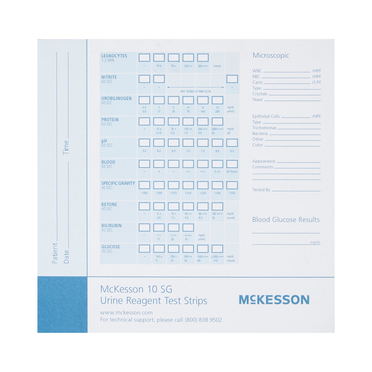 Urine Reagent Test Strip Recording Pad McKesson Consult™ For use with McKesson CONSULT® 10SG Urine Reagent Strips (MFR # 121-10SG) - BeHope