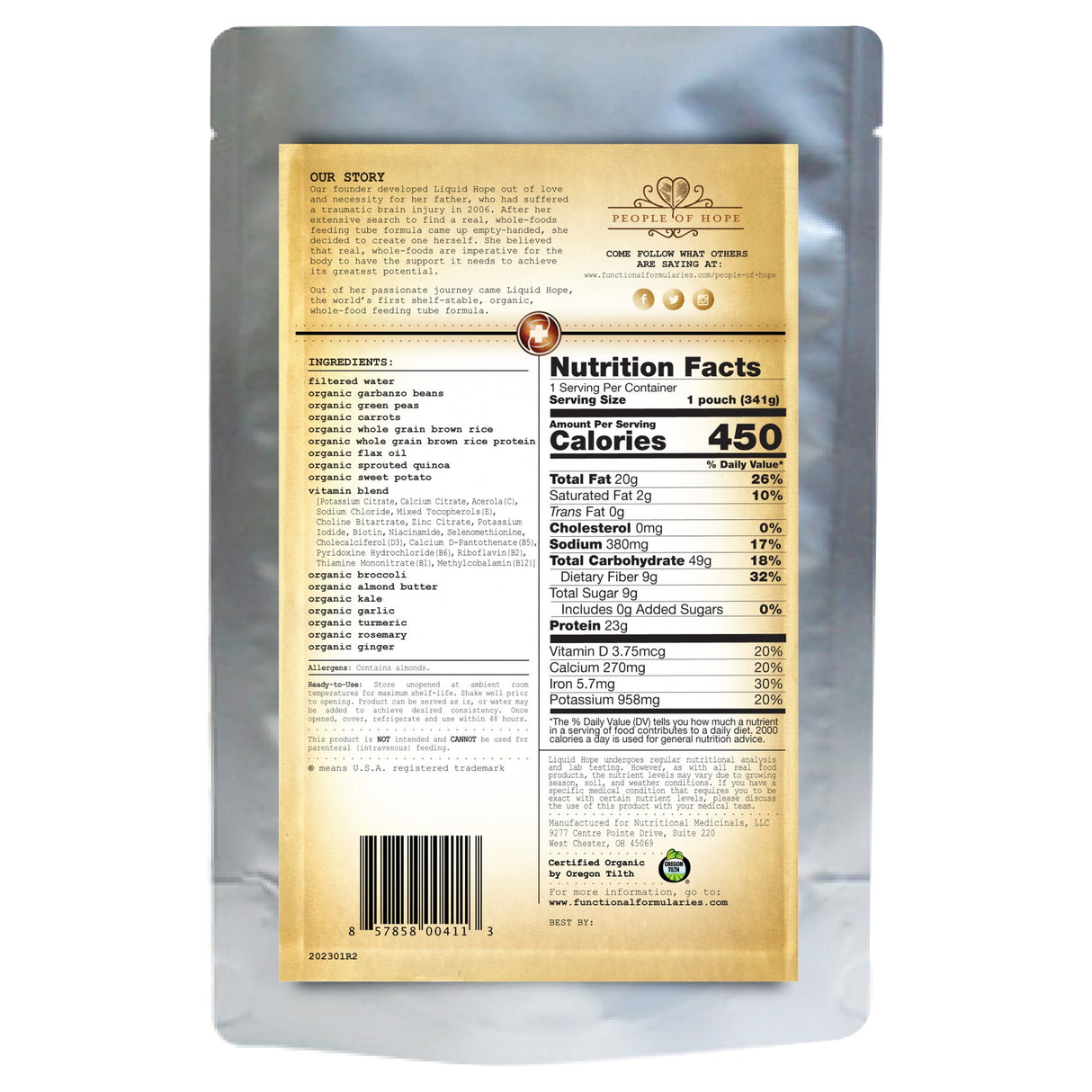 Oral Supplement Liquid Hope® Unflavored Liquid 12 oz. Pouch - BeHope