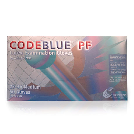 Exam Glove CODEBLUE® PF Medium NonSterile Latex Extended Cuff Length Fully Textured Blue Not Rated - BeHope