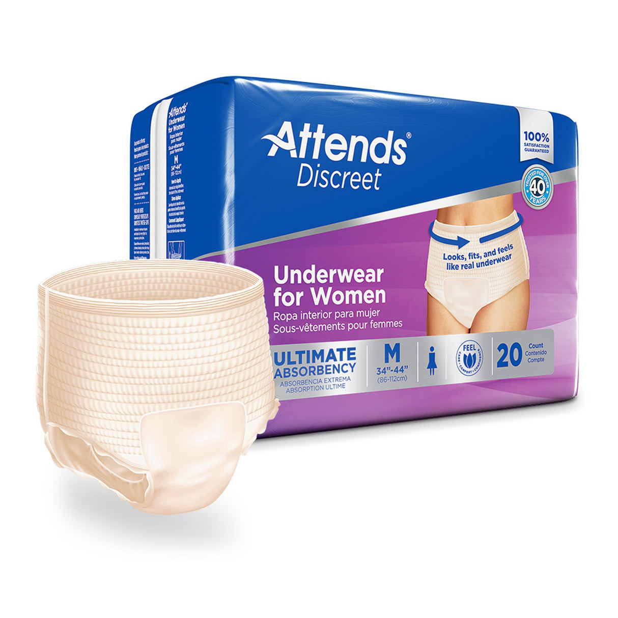 Female Adult Absorbent Underwear Attends® Discreet Pull On with Tear Away Seams Medium Disposable Heavy Absorbency - BeHope