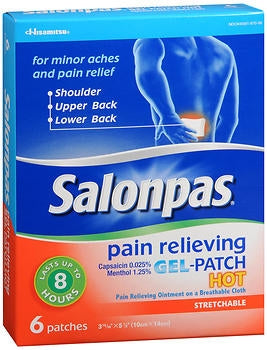 Topical Pain Relief Salonpas® Gel-Patch Hot 0.025% - 1.25% Strength Capsaicin / Menthol Patch 6 per Box - BeHope