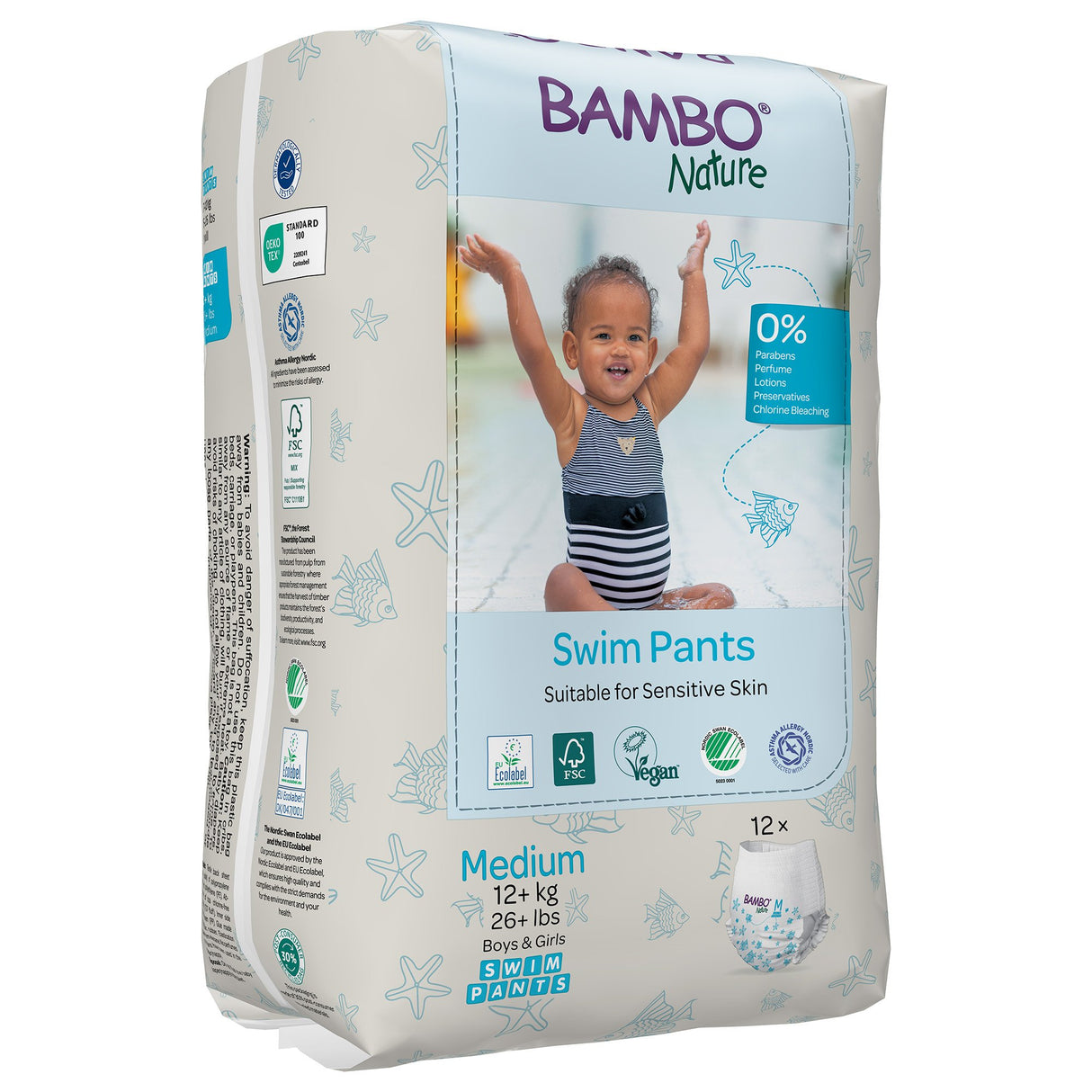 Unisex Baby Swim Diaper Bambo® Nature Pull On with Tear Away Seams Medium Disposable Heavy Absorbency - BeHope