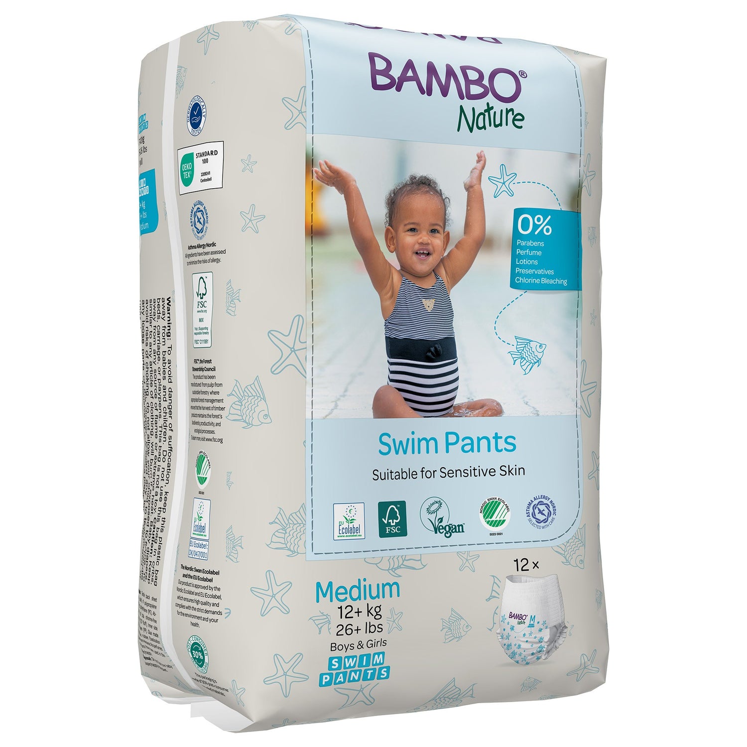 Unisex Baby Swim Diaper Bambo® Nature Pull On with Tear Away Seams Medium Disposable Heavy Absorbency - BeHope