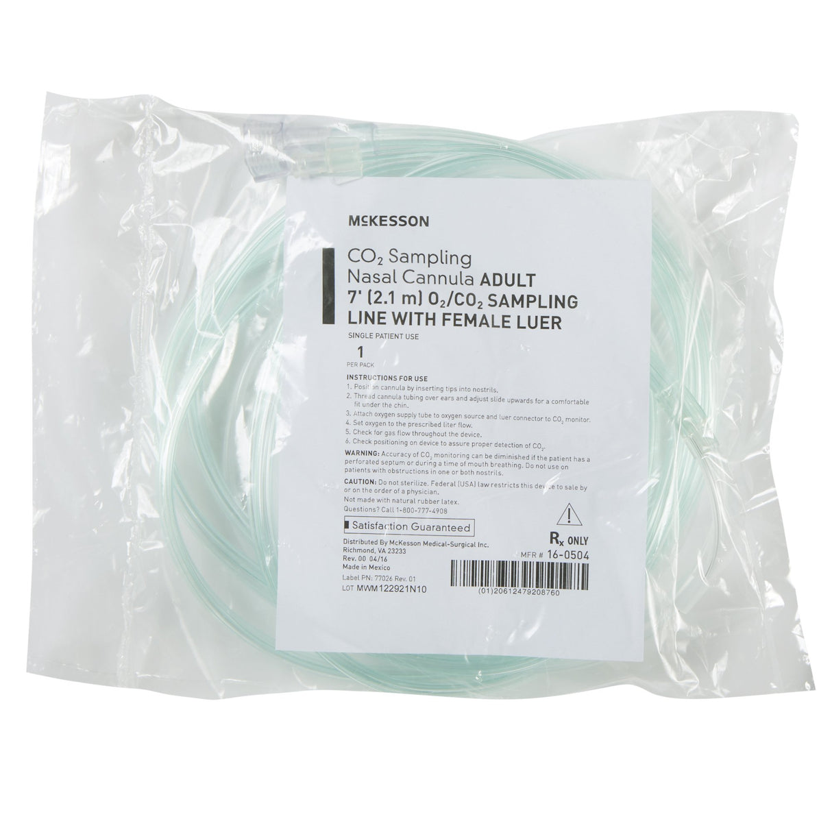 ETCO2 Nasal Cannula McKesson Adult Curved Prongs 7 Foot Tubing - BeHope