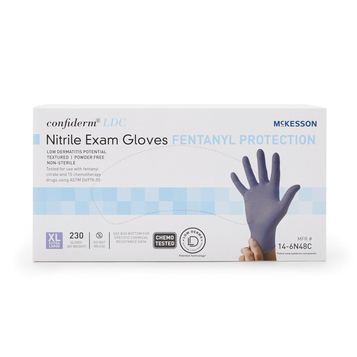 Exam Glove McKesson Confiderm® LDC X-Large NonSterile Nitrile Standard Cuff Length Fully Textured Blue Chemo Tested / Fentanyl Tested - BeHope