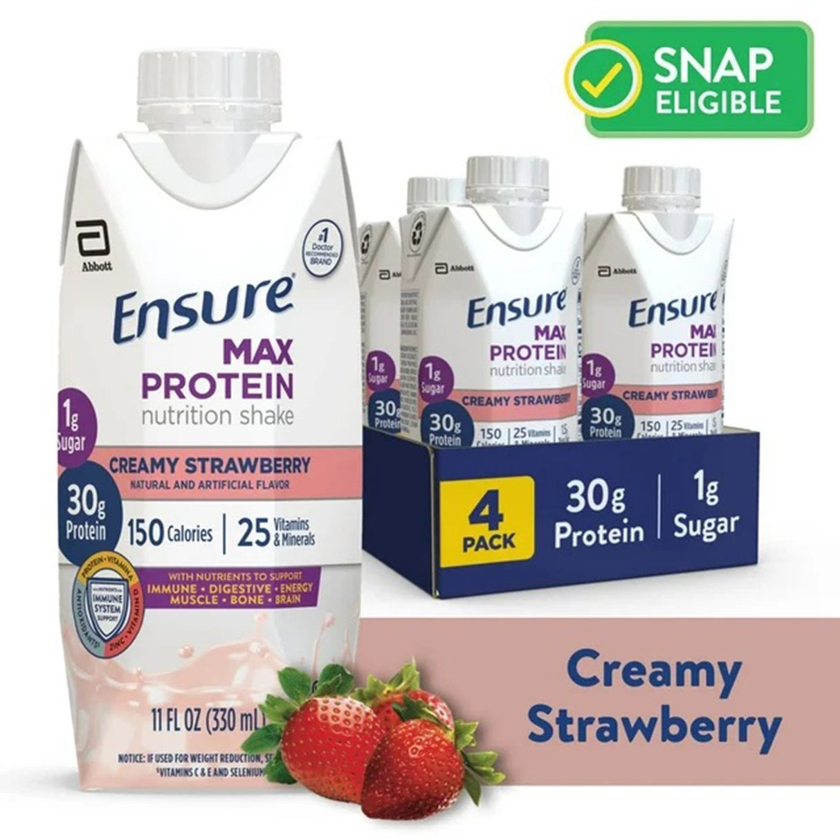 Oral Supplement Ensure® Max Protein Nutrition Shake Creamy Strawberry Flavor Liquid 11 oz. Reclosable Carton - BeHope