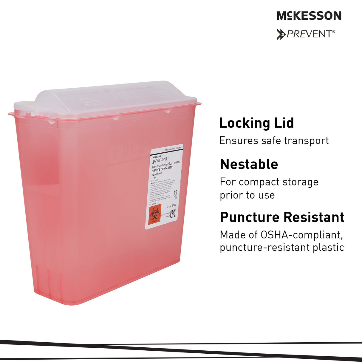 Sharps Container McKesson Prevent® Translucent Red Base 10-3/4 H X 10-1/2 W X 4-3/4 D Inch Horizontal Entry 1.25 Gallon - BeHope