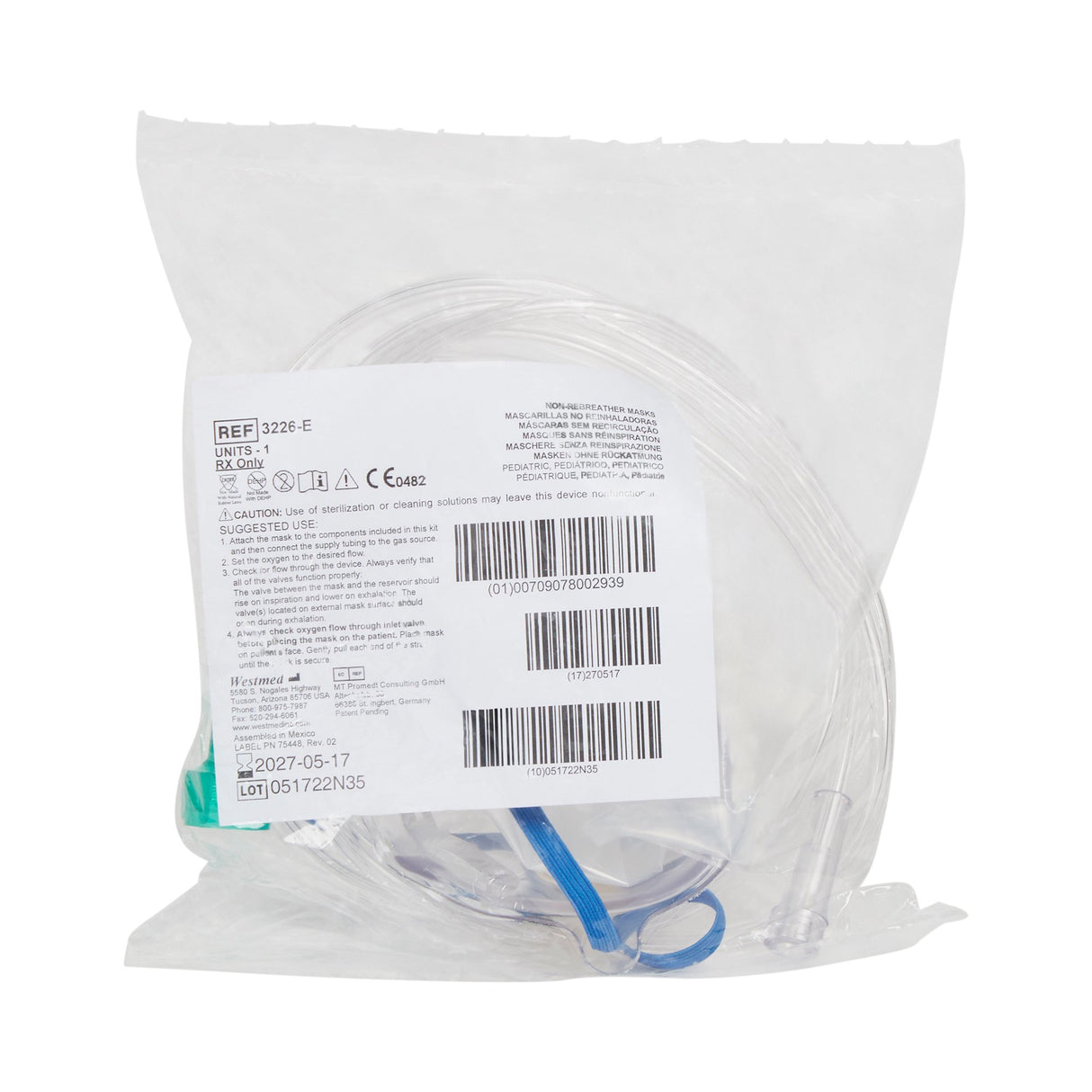 NonRebreather Oxygen Mask McKesson Elongated Style Pediatric Adjustable Head Strap - BeHope