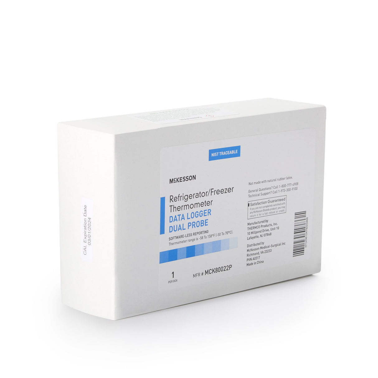 Datalogging Refrigerator / Freezer Thermometer with Alarm McKesson Fahrenheit / Celsius -58° to +158°F (-50° to +70°C) 2 Glycol Bottle Probes / Internal Sensor Flip-out Stand Battery Operated - BeHope