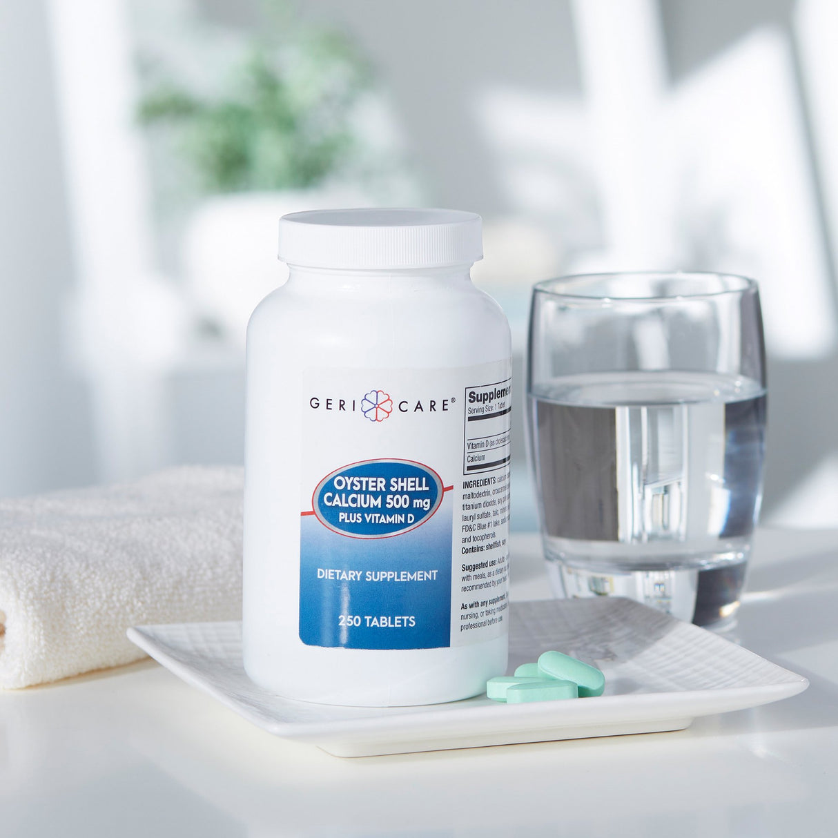 Joint Health Supplement Geri-Care® Oyster Shell 200 IU - 500 mg Strength Tablet 250 per Bottle - BeHope