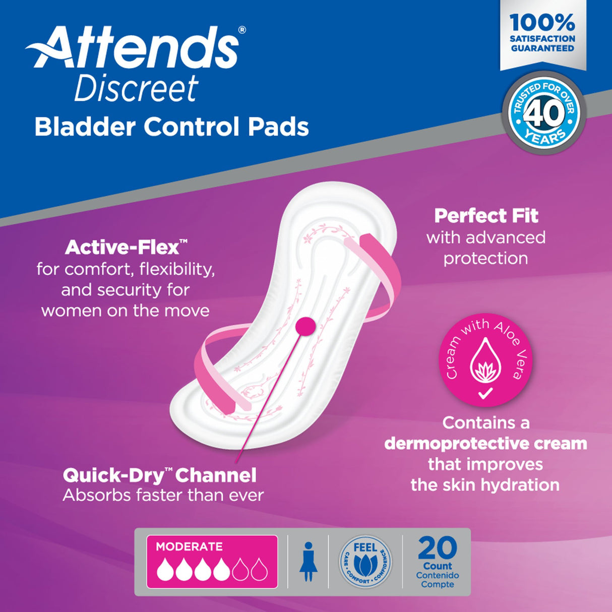 Bladder Control Pad Attends® Discreet 10-1/2 Inch Length Moderate Absorbency Polymer Core One Size Fits Most - BeHope